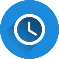 blue circle with a clock